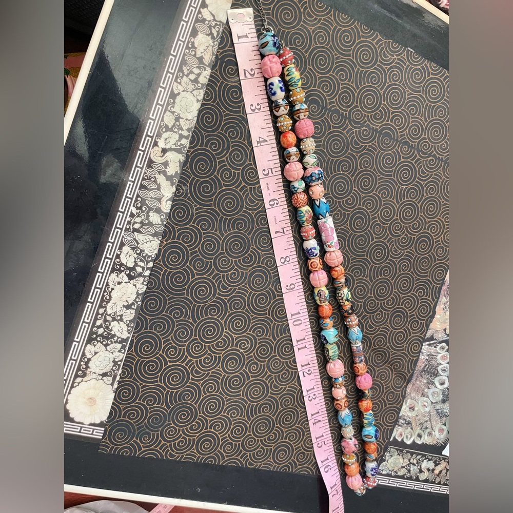 Vintage Handcrafted Chinese Porcelain Bead Necklace Ceramic Enamel Floral - Picture 11 of 12